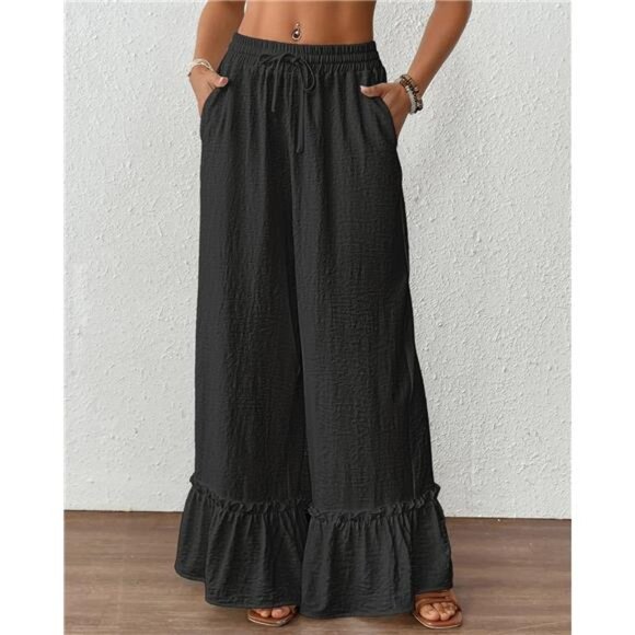Wide Leg Pants Woman High Waist Black - Picture 2 of 6